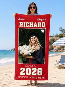 Personalized Graduation Beach Scarf, With Customizable School Name And Photo, Class Of 2026, Customized University Pool Scarf - Multicolor - View 6