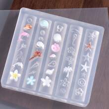 Moules à ongles en silicone thème océan, moules pour art des ongles 3D coquillages, étoiles de mer, dauphins. Modèles de gravure thème plage pour charms à ongles en gel 3D, outils de décoration manucure pour ongles d'été DIY pour femmes avec stylo de gravure en silicone - Transparent - Voir 8