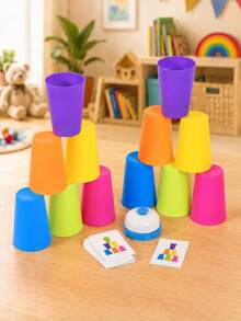 Interactive Two-Player Cup Stacking Game - Rubber Cup Stacking Toy - Enhances Motor Skills And Strategic Ability - Suitable For Classroom Rewards, Party Gifts (Random Accessory Color) - Multicolor - View 1