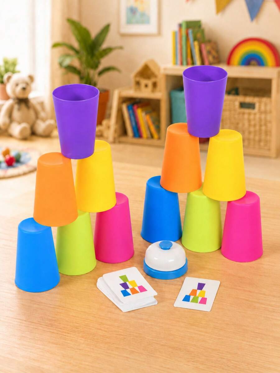 Interactive Two-Player Cup Stacking Game - Rubber Cup Stacking Toy - Enhances Motor Skills And Strategic Ability - Suitable For Classroom Rewards, Party Gifts (Random Accessory Color) - Multicolor - View 1