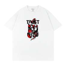 Camiseta de manga corta antibacteriana y refrescante con estampado de serpiente de estilo urbano oscuro, top de algodón grueso de corte holgado y a la moda para el verano Q591 - Blanco - Ver 1