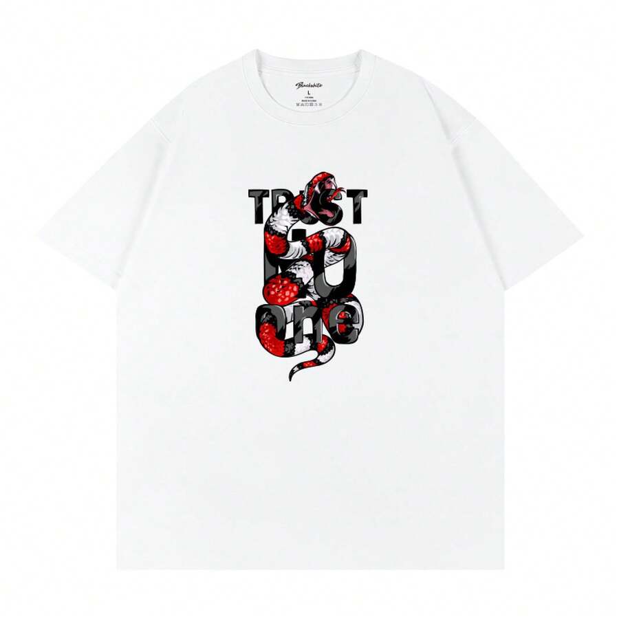 Camiseta de manga corta antibacteriana y refrescante con estampado de serpiente de estilo urbano oscuro, top de algodón grueso de corte holgado y a la moda para el verano Q591 - Blanco - Ver 1