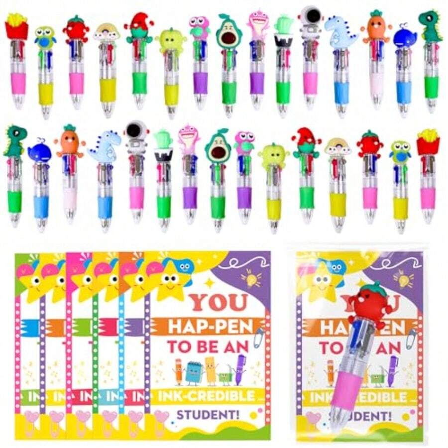 30 Sets End Of Year Student Gifts From Teacher, 4-In-1 Multicolor Retractable Ballpoint Pens With Cards, Bulk Graduation Last Day Of School Gifts For , Kindergarten Preschool From Teacher - 五彩繽紛 - 查看 1