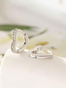1 Pair Rhinestone Heart Shaped Hoop Earrings, Geometric Elegant Earrings For Women - Multicolor - View 1