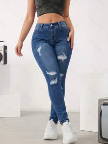 Skinny Stretch Jeans With Rips, Casual Youth Style - Zhonglan - View 3