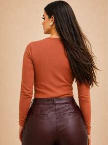 Long-Sleeved, Fleece-Lined, Ribbed Knit, Thermal, Flannel-Lined, Warm, Comfortable, Soft, Office, Festival, Fashion, Autumn And Winter 2026, Valentine's Day. - 紅陶 - 查看 3