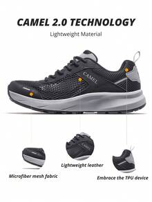 CAMEL CROWN Men's Casual Sports Shoes, Breathable Mesh Outdoor Student Skipping Rope Lightweight Shock-Absorbing Running Shoes - Black/Grey - View 3