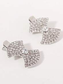 2pcs Sparkling Rhinestone Bowknot Hair Clips, Elegant Side Bangs Duckbill Clips, Princess Style Party Hair Accessories For Women - Silver - View 9
