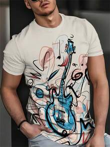 Fashionable Guitar Pattern Print Men's Comfortable T-Shirt, Men's Summer Pattern T-Shirt, Men's Clothing - Multicolor - View 3