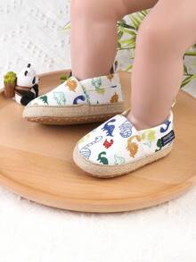 1 Pair Boys Girls Cartoon Dinosaur Design Slip-On Flat Sneakers, Infant Walking Shoes, Spring Autumn Summer Winter - White - View 4