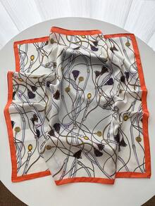 1pc Square Satin Bandana Scarf Women Paisley Print Head Scarf Wrap Bag Accessory - Coral Orange - View 2