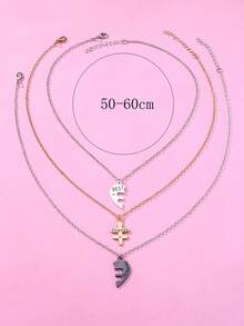 Set de 3 collares con colgante de corazón con letras de "Mejores amigas por siempre", adecuado para uso diario, regalo, vacaciones - Multicolor - Ver 5