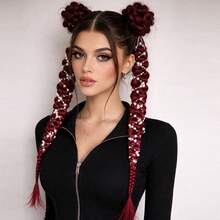 Bohemian Braided Ponytail Extensions, 16 Inch Brown 4Pcs Clip On Braided Ponytail Synthetic Hair Pieces For Women Party & Daily Hairstyle - Multicolor - View 11