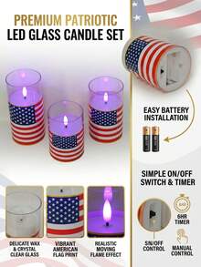 3pcs Flameless Candle Lights With Remote Control/Timer, Battery Operated Candles, Warm Light Candles For Tabletop Centerpiece Decor, Suitable For 4th Of July, Holiday Atmosphere Decoration - Purple Light - View 8
