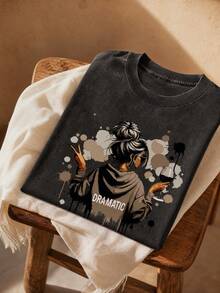 Women's Spring And Summer Printed White T-Shirt With Slogan From The Korean Drama "My Treatment", Stylish And Decent Theme Park Travel Clothes, Ideal For Travel And Tourism, Fashionable Short-Sleeved Round Neck Top. - 黑色 - 查看 3