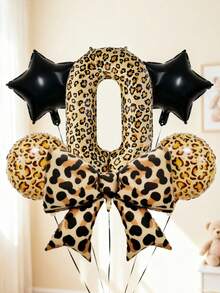 6pcs 40-Inch Number Balloon Set, Large Leopard Print Bow Foil Balloons, 18-Inch Leopard Print Round Balloons, Star Balloons, Large 0-9 Number Balloons, Suitable For Birthday Party, Animal Theme Party, Baby Shower Decoration - Multicolor - View 10