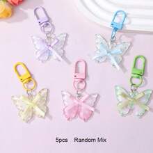 5pcs Girly Resin Bow Keychain - DIY Perler Bead Spring Translucent Floral Bow Bag Charm, Cute Hanging Accessories For Backpack & Purse - Bow Keychain - View 6