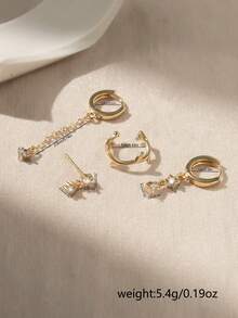 Nooxian Set Anting Zirkonia Emas 4 Buah: Anting Manset Ular + Anting Lingkaran Tetes Air + Anting Tusuk Rumbai Rantai, Desain Berlapis Mewah - kuning keemasan - View 6