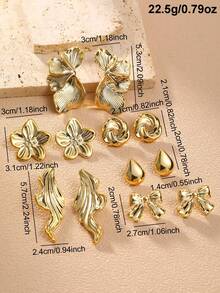 NAIZHU 6 Pasang/Set Anting-Anting Mewah Gaya Eropa dan Amerika dari Logam, Motif Bunga, Pita, Tetesan Air, Bintang Laut, Kerang, dan Cangkang, Aksesori Pesta Kencan Sehari-hari untuk Wanita - Emas - View 5