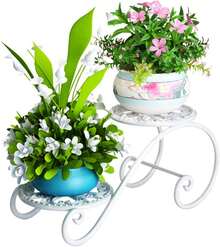 Multi-Layer Metal Plant Stand In 1/2/3/4/5/6/7 Tiers And Vintage Bicycle Style. Rustproof Coating, Stable Anti-Tilt Base And Ample Storage. Foldable Space-Saving Shelf For Indoor & Outdoor Decor Of Balcony, Living Room And Garden. - 2層花架 - 查看 3