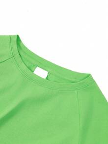 Tween Girls' Pure Cotton Raglan Short Sleeve T-Shirt, Graphic Print, Soft, Breathable & Loose Fit, Cute Sweet Preppy Kid Style - Green - View 4