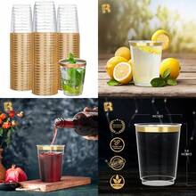 10 buah Gelas Berbingkai Emas, 10OZ/300ml Gelas Transparan Berdasar Datar, Gelas Berbingkai Emas Elegan, Cocok untuk Pernikahan, Hari Thanksgiving, Natal - Emas - View 4