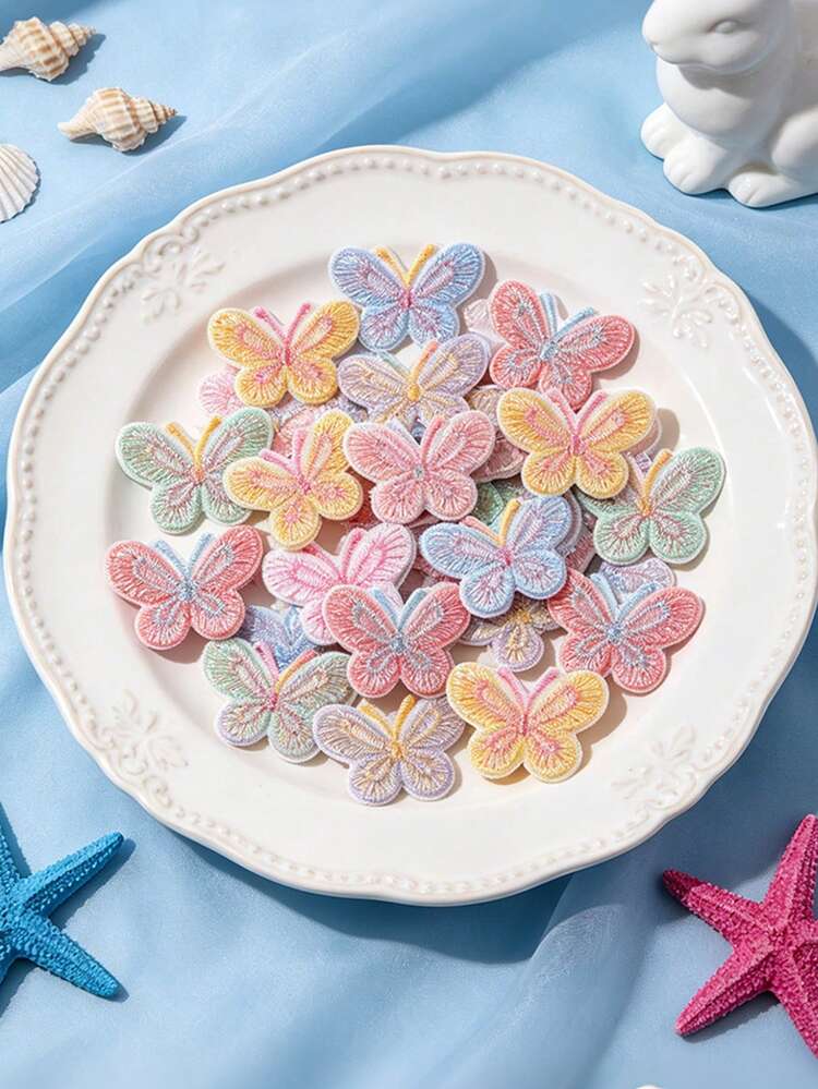 1pc/4pcs/7pcs Ombre Embroidered Butterfly Fabric Patches, Delicate Girly Style DIY Decor Stickers For Scrapbooking, Clothing, Bags, Gifts, Home Decor, Handmade Crafts, Accessories - Multicolor - View 2