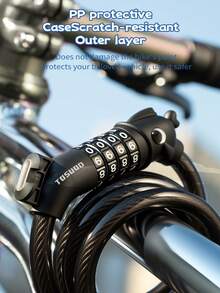 1pc TOSUOD Heavy Duty 5-Digit Combination Bicycle Lock With Steel Cable, Password And Lock Shackle - Anti-Theft Black Security Lock, Suitable For Motorcycle, Trailer, RV - Multicolor - View 6