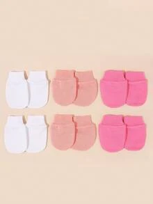 6 Pairs Solid Color Baby Anti-Scratch Mittens, Newborn Hand Protector Suitable For Daily Play And Wear - White Rose - View 2