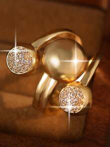 1 chiếc nhẫn hở đính đá Cubic Zirconia hình cầu vàng sang trọng, thiết kế quấn xoắn cầu thiên thể đính đá pave, nhẫn statement cho trang sức hàng ngày & tiệc, tiệc chiêu đãi, dạ hội, tiệc tùng - quả bóng - Xem 1
