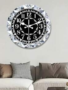 1pc 2D Diamond Inlaid Geometric Round Wooden Wall Clock | Swiss Quartz Silent Movement, Suitable For Bedroom, Living Room, Office - 10/12 Inch (Batteries Not Included), Valentine's Day Decor Gift - Multicolor - View 3
