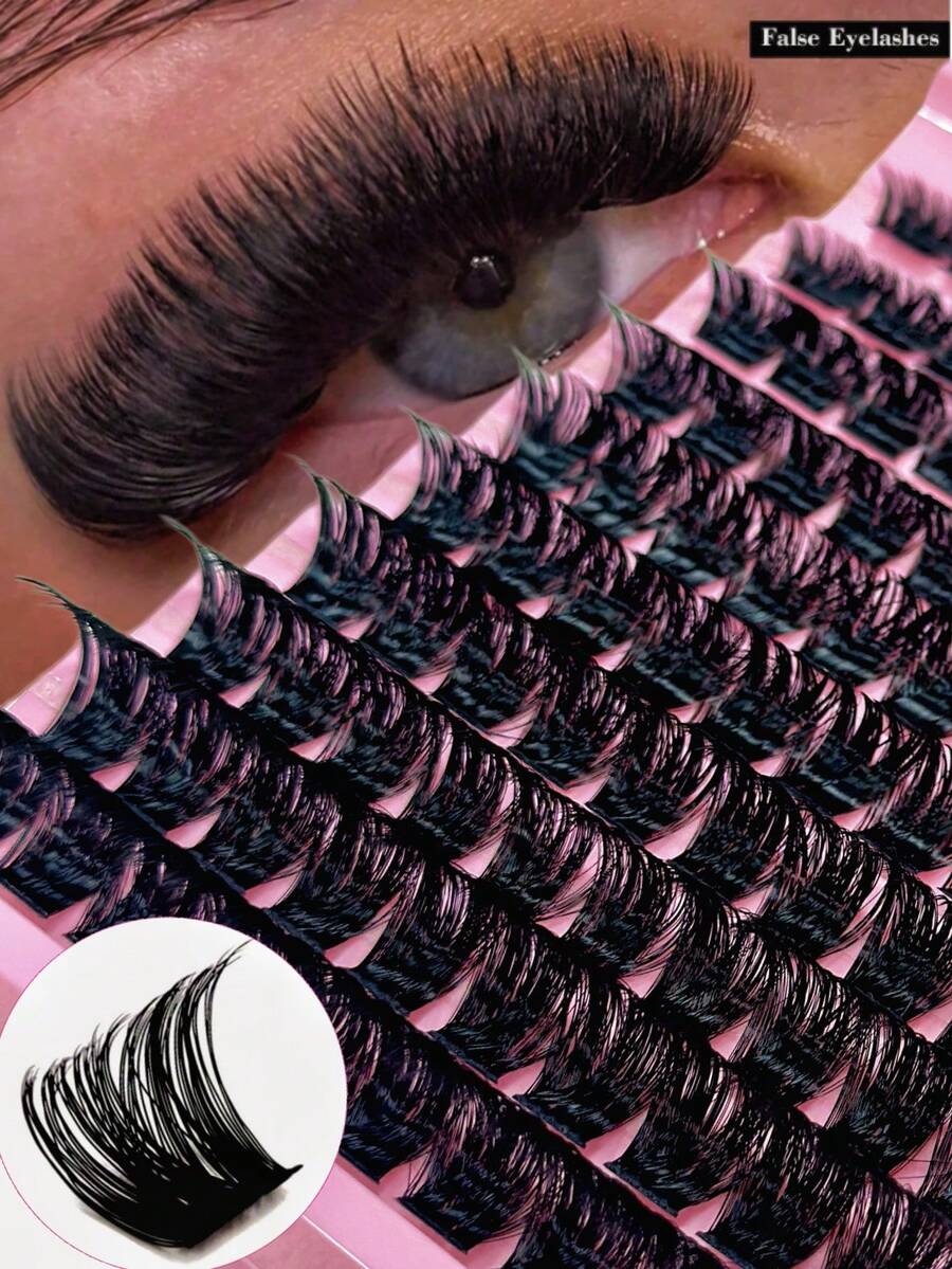 100pcs D-Curl Anime Style Thin False Eyelashes, 8-16mm Mixed Length, Fluffy & Lengthening Individual Lashes, Suitable For Home Lash Extension - D - View 1