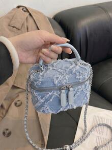 1 buah Tas Tangan Mini Wanita, Tas Selempang Fashion Warna Polos Bordir Bentuk Belah Ketupat, Cocok untuk Menyimpan Kartu dan Kunci - Baby Blue - View 5