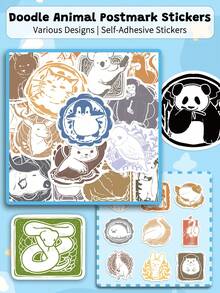 50pcs Doodle Animal Postmark Stickers-Stylish, Doodle Stickers-Perfect For Journals, Scrapbooks, Phone Cases, Laptops, Mugs, And Desktops-DIY Gifts - 50pcs/pack - View 1