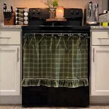 1pc Handmade Farmhouse Oven Skirt. This Heat-Resistant Curtain Features A Convenient Tie-Top Design For Effortless Installation On Ovens, Dishwashers, Or Washing Machines. Designed To Effectively Hide Clutter And Protect Your Kitchen, It Adds A Rustic, Stylish Touch To Your Home Decor. A Practical And Charming Accessory That Blends Functionality With Aesthetic Appeal, Perfect For Keeping Your Appliances Looking Neat And Tidy. - màu xanh lá - Xem 11