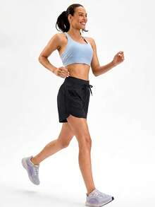 Women's Quick-Dry High Waist Sports Shorts, 5-Inch Activewear Running Fitness Cycling Shorts With Pockets, Lightweight Outdoor Workout Yoga Essential For Summer - Black - View 7
