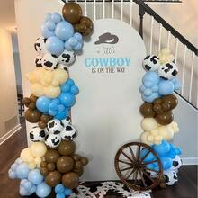 50pcs Cow Print Balloons, Light Blue, Brown And Denim Style Balloons, Suitable For Boy's First Ride Birthday Party, Cowboy Theme Baby Shower And Farm Country Party Decoration - View 5