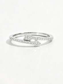 1 chiếc nhẫn bạc 925 kiểu dáng tối giản, thanh lịch, đính đá Cubic Zirconia hình mũi tên đôi, thích hợp cho nữ giới đeo hàng ngày, hẹn hò, dự tiệc để thể hiện vẻ quyến rũ. - Bạc - Xem 3