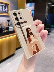1pc Jesus Carrying Sheep Camera Shockproof Phone Case, UV Printed Compatible With Samsung/Galaxy///// Android Models - Beige - View 4