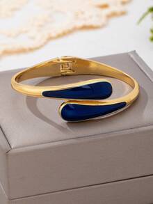 1pc Fashionable New Elegant Versatile Beach Style Gold-Plated & Resin Teardrop Bracelet For Women - Royal Blue - View 2