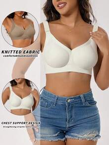 4-Piece Plus Size Bra, Seamless Breathable Wireless Sports Bra For Women - Full Coverage Design, Anti-Slip Material, With Lifting And Support Functions, Comfortable To Wear, Ribbed Details, Made Of Nylon And Elastic Fiber Blend, Hand Wash. Elegant Solid Color Design.Plus Size Lingerie - 彩色 - 查看 5