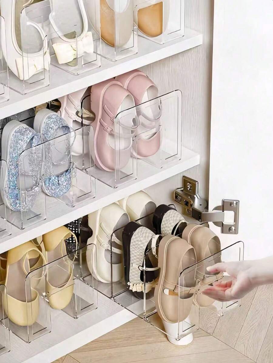 1/2/4 piezas Organizador de zapatero vertical ahorrador de espacio - Estante de almacenamiento de varios niveles, divisor de armario, estante de exhibición transparente para billeteras y bolsos, fácil montaje, almacenamiento compacto, adecuado para gabinete de entrada. Nota: Solo para zapatos de niños y zapatos - Multicolor - Ver 1