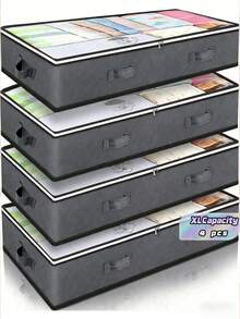 4pcs Large Capacity Underbed Foldable Storage Boxes With Transparent Window And Reinforced Handles, Suitable For Blankets And Bedding, Elegant Grey And Classic Black Options, Perfect For Gifts And Home Storage - Multicolor - View 13