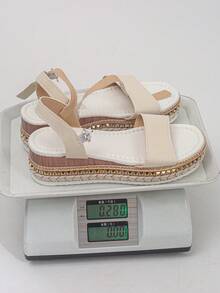 2026 Summer New Minimalist Wedge Heel Thick Sole Sandals Cross-Border Plus Size Women's Rivet Decor Ankle Strap Buckle Sandals Women's Wedge Heel Thick Sole Sandals Women's Wedge Shoes Beige Sandals Blue Thick Sole Shoes Summer Elegant Vacation Style Wedge Heel Thick Sole Sandals Beige Wedge High Heels Blue Shoes Suitable For Daily Wear Casual Shopping Vacation Party Women's Shoes - Beige - Color-changing Imitation Ultra - View 8