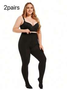 2/3 Pairs Women's 80D Plus Size Tights, Comfortable Non-Tight Leggings, Versatile Base Layer For Autumn/Winter - Black - View 9