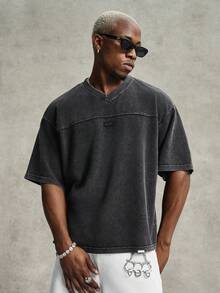 Men's Short Sleeve Crew Neck T-Shirt With Minimalist Print, Olive Green Graphic Tee, Oversized Printed Crop Top For Men, Unisex Washed T-Shirt. Y2K Style, Fashionable Style, Cute Style, Casual Style, Women's Blouses > Clothing. 230g (Sizes S-XXXL) - 2 - 查看 1