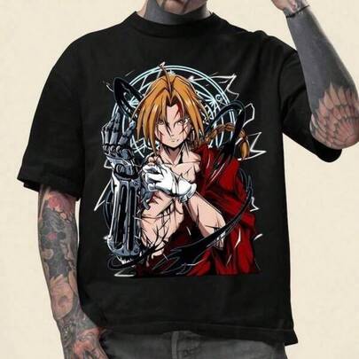 Lässiges Herren-T-Shirt Mit Rundhalsausschnitt Und Kurzen Ärmeln Im Unisex-Design, Ideal Für Sommer Und Alltag. Erhältlich Mit Anime-Motiven Aus Den Genres Metal, Fullmetal Alchemist Und Der Alchemistenbruderschaft. Aus 100 % Baumwolle Gefertigt, Ist Es Ein Tolles Geschenk Für Fans Und Freunde. Cool Und Stylisch Im Sportlichen Star-Look, Perfekt Für Den Alltag, Fitnessstudio, Sport, Familienoutfits, Partnerlooks Und Vieles Mehr. Erhältlich In Herren- Und Damengrößen, Passend Für Jungen Herren Tshirt T-Shirt Oberteile Swag Tshirts Y2k Sommer Herren Streetwear Vatertag Geschenk Männer Party Tops Weißes Top Basic Top Summer Top Old Money Sport Kleidung Elegant Outfit Damen Blusen Tops Sommer Urlaub Tops Summer Top Weiß Damen Bluse Brasil Damen Sommer Outfit