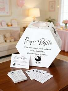 1 Set Baby Shower Raffle Box With Cards, Suitable For Baby Shower Decoration, Gender Reveal Party, Elegant Diaper Raffle Box With Tickets, Newborn Celebration Game Essential Set, Interactive Raffle Box, Fun Baby Shower Party Game - View 5