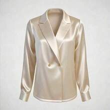 Esta elegante camisa de satén de unicolor con botones es adecuada para cualquier ocasión, desde entornos profesionales de negocios hasta vestimenta de noche refinada. Negro primavera - Albaricoque - Ver 4