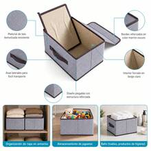 2 Foldable Fabric Organizer Boxes With Lids Home Clothing - Grey - View 4
